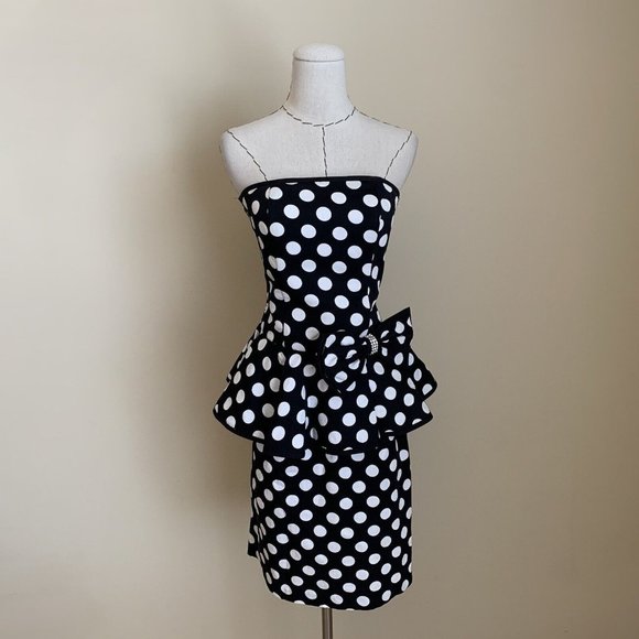 Jessica Howard Dresses & Skirts - Vintage 80s JESSICA HOWARD Strapless Polka Dot Peplum Bow Dress Carrie Bradshaw